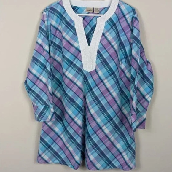 LL Bean Plaid V-Neck Tunic Top - Picture 1 of 5